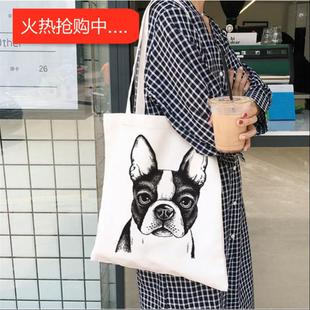 犇法国斗牛犬包女士手提包布帆布手提包狗爱春夏百搭包购物袋