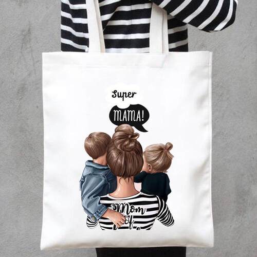 犇欧美时尚Family Super Mother 印花礼品袋手提可折叠购物袋托特