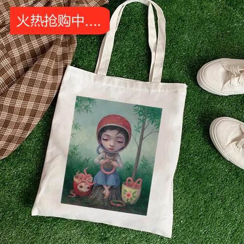 犇Skull Girl Canvas Bag 卡通骷髅宝宝可爱手提单肩帆布包购物袋