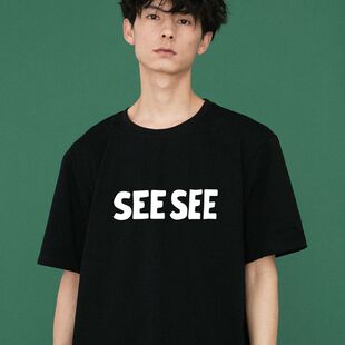 seesee字母印花t恤男春夏新款cityboy宽松纯棉短袖衣服情侣装