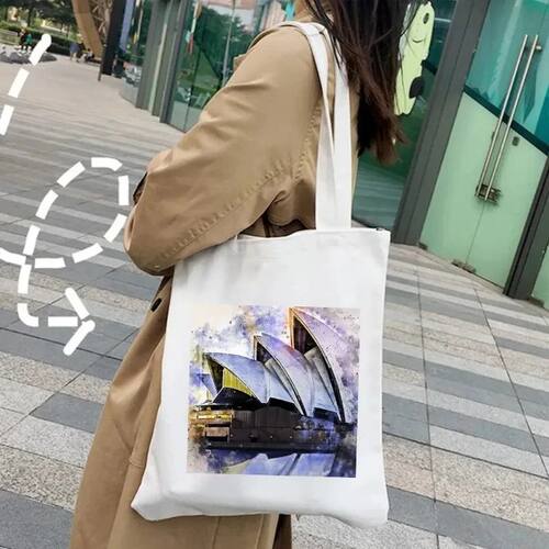 犇London Budapest Venice Sydney 水彩女式帆布手提包环保购物袋