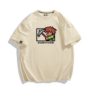 泰拉瑞亚周边T恤春夏季新款男女款像素幸存者纯棉宽松短袖衣服