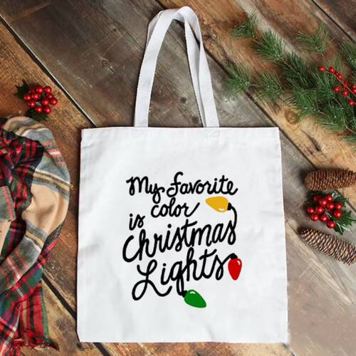 犇My Favorite Color Is Christmas Light 女士帆布大号购物手提