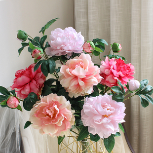 牡丹仿真花假花摆设花艺花束摆件客厅餐桌装 饰绢花干花插花塑料花