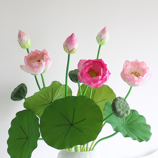 仿真荷花荷叶假花佛前摆设莲花莲蓬客厅摆件中式 花艺绢花造景绿植
