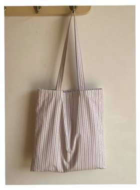CHIOUU/自制 紫色条纹高支棉大容量基础布袋 布包