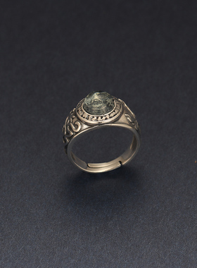 925纯银开口指环 家庭教师海蓝宝石水晶戒指男女 教父复古