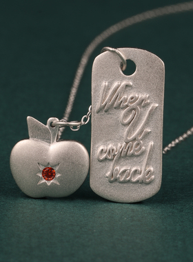 S925银夏以昼同款项链 方牌轻奢ins苹果吊坠 送女友生日礼物挂件