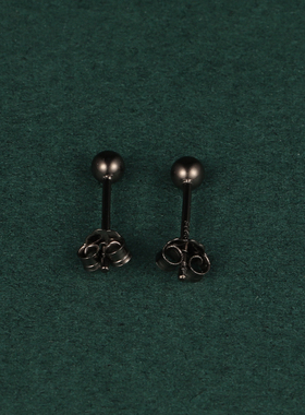 925纯银黑色耳钉 睡觉免摘下简约耳环 小巧养耳洞耳朵耳饰