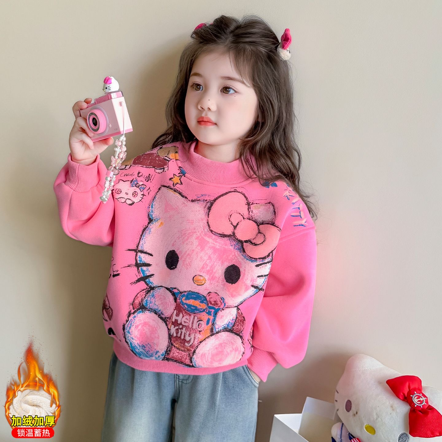 女童卡通印花卫衣秋冬季2025新款儿童保暖加厚女宝宝加绒冬装上衣