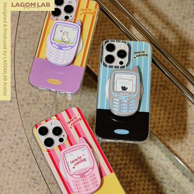 LAGOMLAB开心来电小手机Y2K少女条纹小灵通可更换照片磁吸支架手机壳苹果16趣味相框啪唧支架防摔全包壳