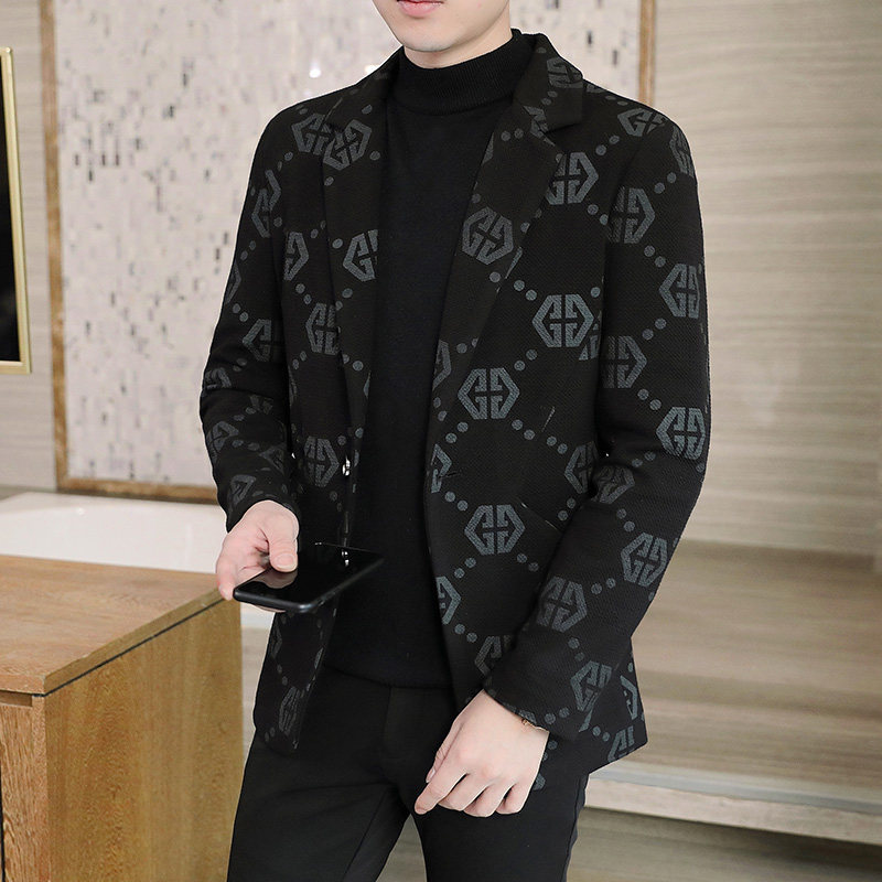 2025秋冬季新款男士毛呢大衣短款印花西服外套男N715P130控188,男装西服,电商B226-2（原B217-2）
