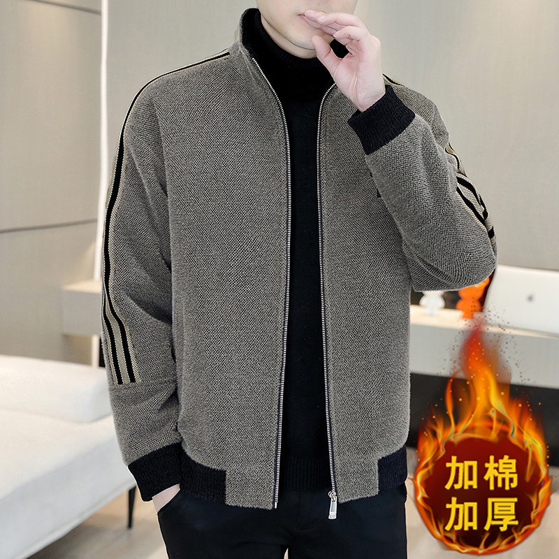 抖音直播男士高品质刺绣立领毛呢大衣加棉夹克外套A76P145,男装夹克,电商B226-2（原B217-2）