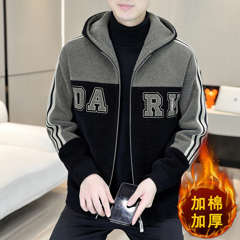 抖音直播高品质连帽毛呢大衣短款加厚夹克外套A77P150,男装夹克,电商B226-2（原B217-2）