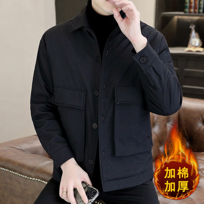 2022冬季新款男士商务休闲翻领加棉夹克韩版棉衣A57,男装棉衣,电商B226-2（原B217-2）