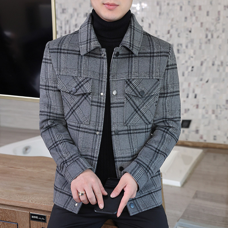 抖音直播冬季毛呢大衣短款翻领加棉夹克外套男A15P150，男装夹克，电商B226-2（原B217-2）