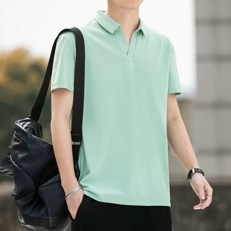 跑量款夏季男士翻领短袖T恤冰丝棉V 领休闲polo衫打底上衣211P33图片