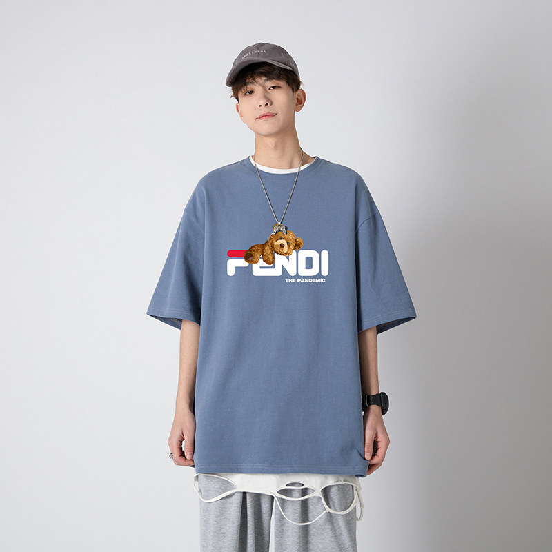 夏季新款主推青少年大码港风休闲印花落肩袖情侣短袖T恤T108图片