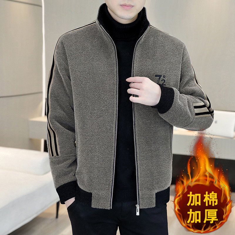 抖音直播男士高品质刺绣立领毛呢大衣加棉夹克外套A76P145,男装夹克,电商B226-2（原B217-2）