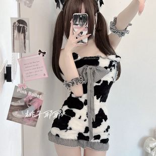 可爱性感奶牛包臀裙居家睡裙纯欲抹胸连衣裙 奶牛猫猫