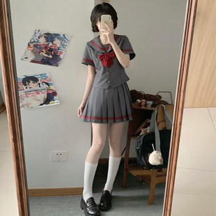 学院风... 秋野眠 星野高 春季 灰色收腰水手服校供JK制服套装