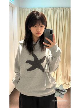 25秋 THE COLDEST MOMENT 复古海星贴布刺绣情侣宽松毛圈连帽卫衣