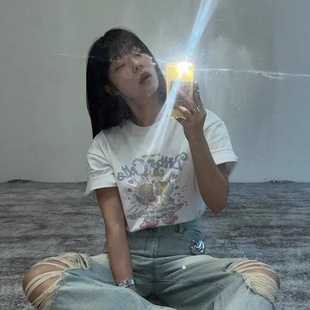 卡通印花宽松T恤女 s丘比特天使小众短袖 韩国bi erce