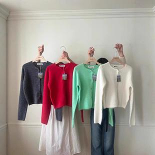 现货 特 2025balance纯手工钩边羊毛羊驼毛小外套牛油果绿色开衫