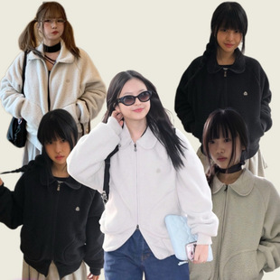 韩国小众潮牌coyseio外套拉链开衫摇粒绒Hanni同款羊羔毛棒球夹克