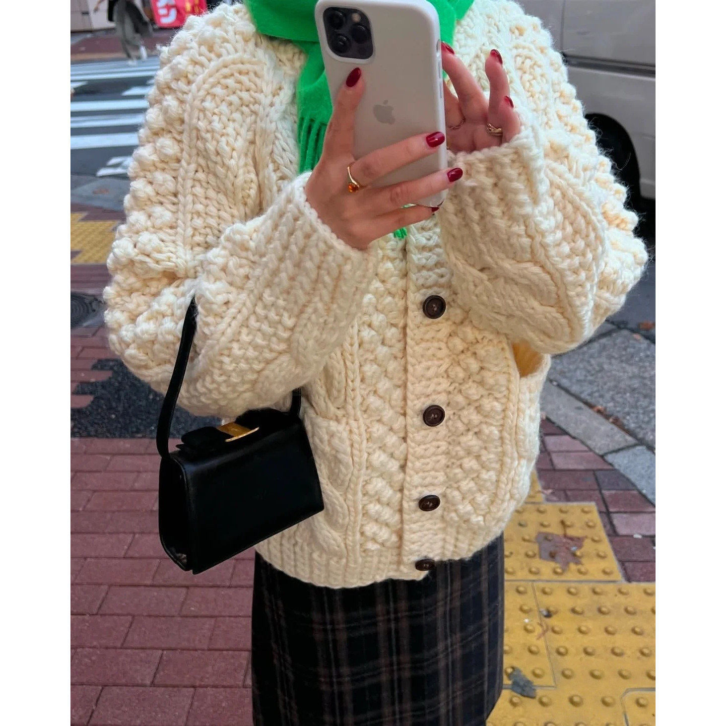 2025韩国东大门订单纯手工编织麻花100%羊毛针织开衫外套厚实