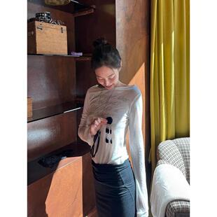 Jennie金智妮同款 gila archive 韩国设计师 字母微透长袖T恤