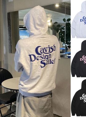 姜涩琪同款韩国小众潮牌cavish经典字母背后印花撞色连帽卫衣