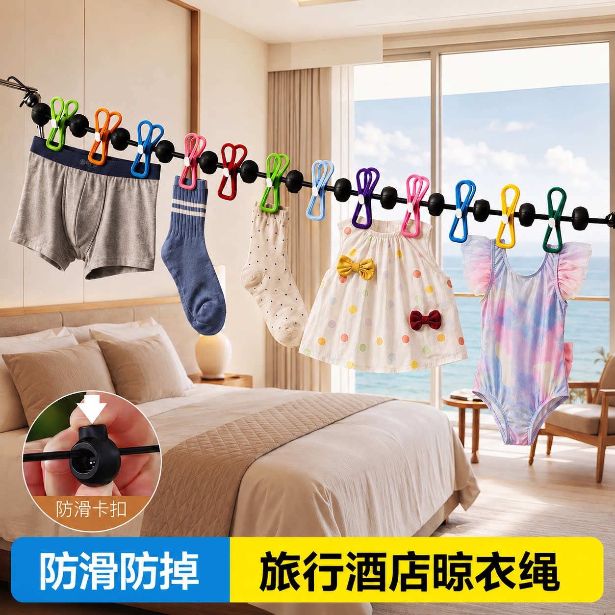 旅行户外伸缩晾衣绳旅游便捷绳子