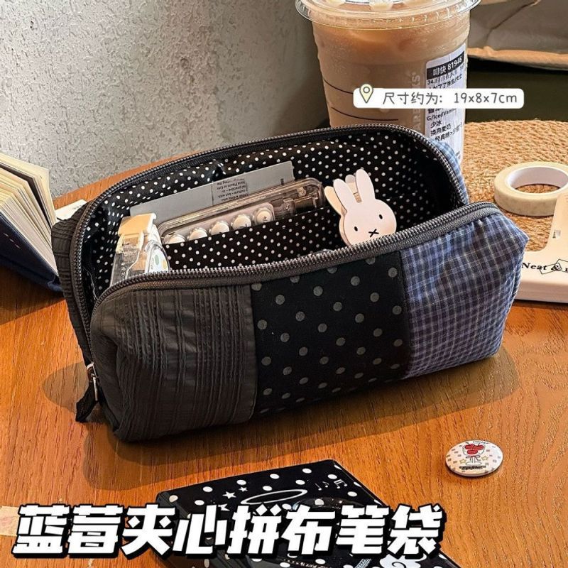夹心波点条纹笔袋简约高颜值学生