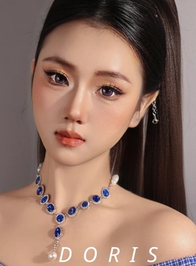 新款新娘项链欧美夸张蓝色锆石珍珠项链女小众设计感晚宴礼服锁骨