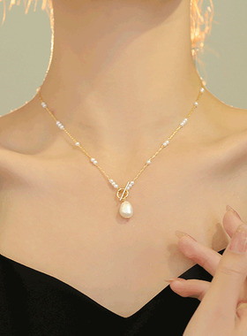 大颗淡水珍珠项链2023年新款潮气质高级小众百搭锁骨链女OT扣项链