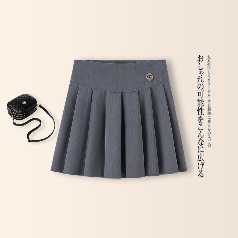 灰色学院风百褶半身裙女2025春夏季新款高腰百搭百搭西装包臀短裙