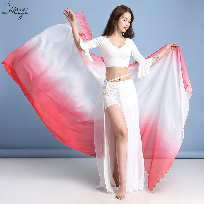 肚皮舞纱巾真丝舞蹈手纱表演练习演出手抛纱巾渐变色七彩丝巾包邮