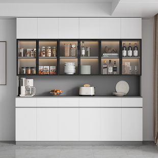 家用客厅酒柜橱柜餐边柜靠墙一体储物柜子高柜轻奢茶水柜定制碗柜