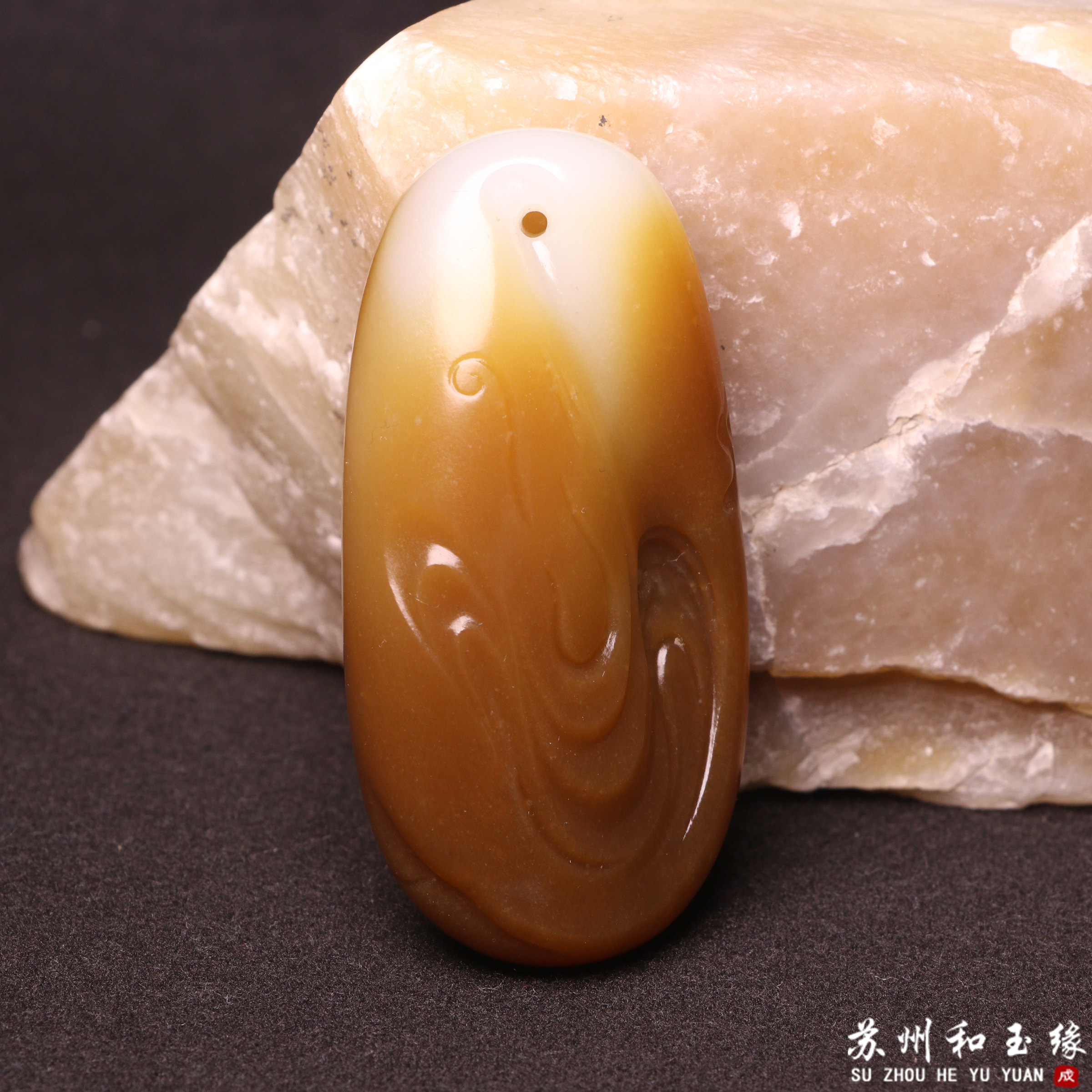 苏州和玉缘新疆和田玉且末金山糖白风生水起吊坠男女苏工工艺挂件