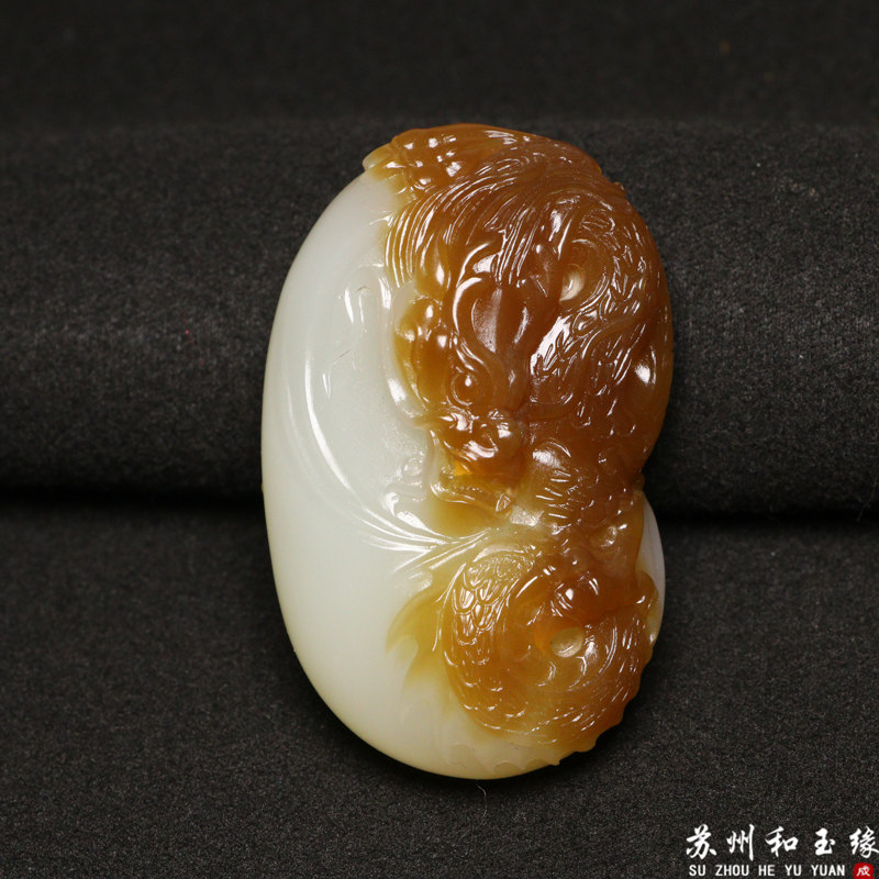 苏州和玉缘新疆和田玉且末金山糖白祥龙65.2克玉石男挂件女款项链