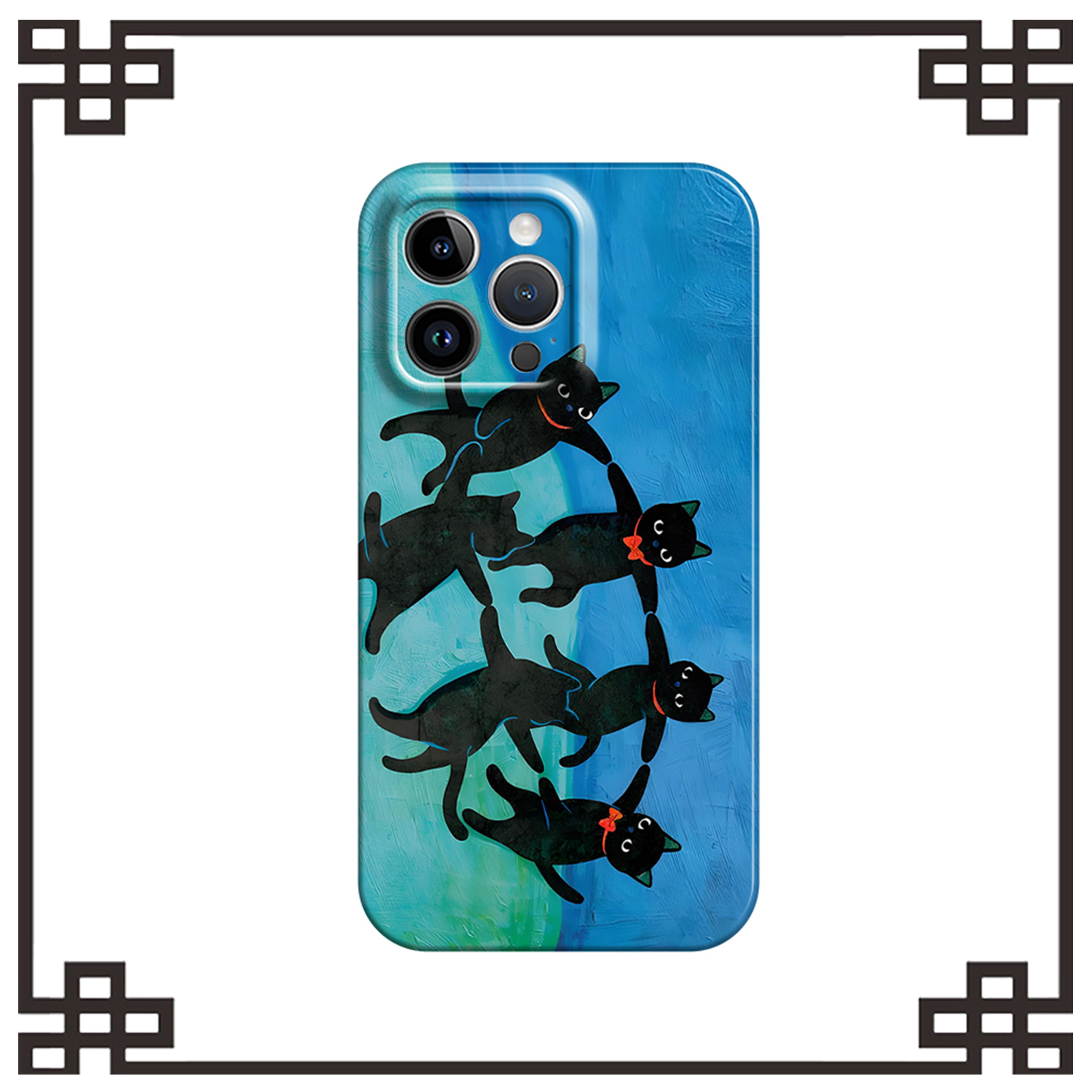 转圈嬉戏黑猫适用iphone17promax菲林手机壳苹果16华为p70nova9vivos30iqoo12软红米k80小米15一加13全包oppo