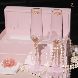 结婚订婚敬酒杯diy新人一对香槟高脚杯创意碎钻交杯高级装饰氛围
