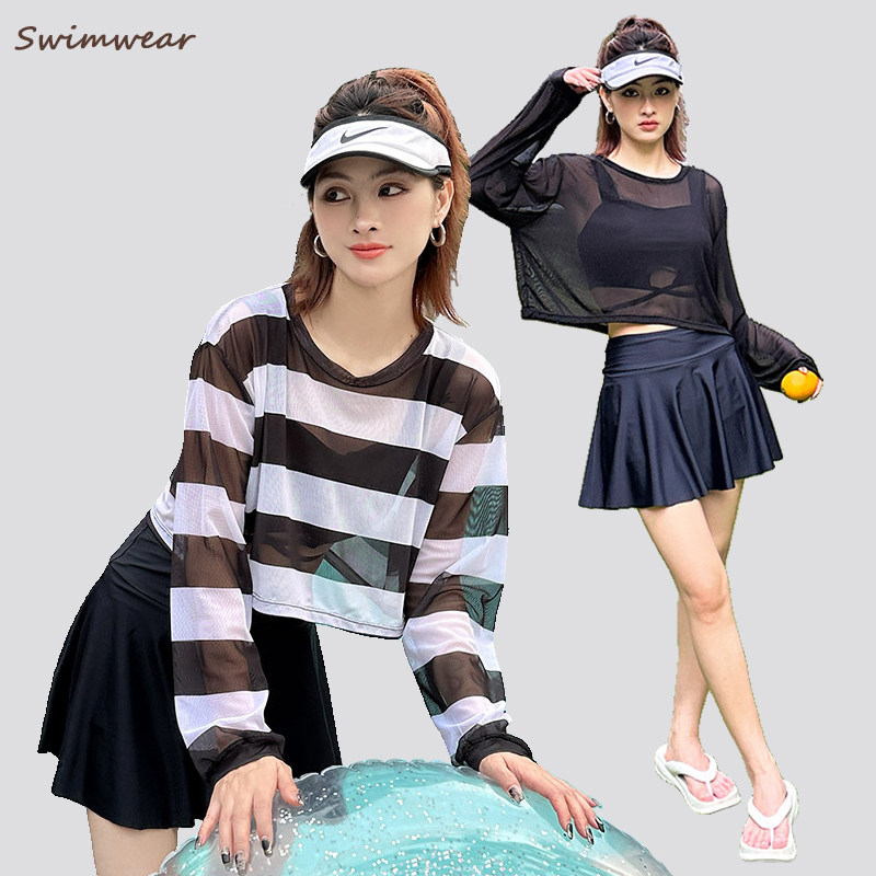 保守INS泳衣女分体三件套大码胖mm遮肚显瘦长袖防晒泡温泉26新款