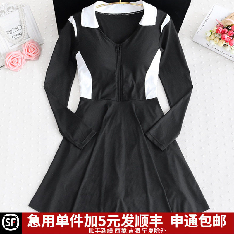 大码运动连体泡温泉泳衣女款高级感遮肚显瘦长袖拉链保守胖mm新款