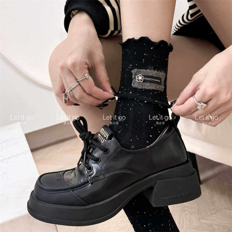 秋冬小香风欧美轻奢花边木耳边贴布水钻棉纱点点JK配小皮鞋中筒袜,女士内衣/男士内衣/家居服,中筒袜,淘宝优惠券,粉丝福利购,淘宝优惠卷