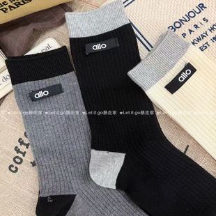 秋冬极简风拼色字母外穿ins风欧货简约棉质搭配休闲复古堆堆袜女
