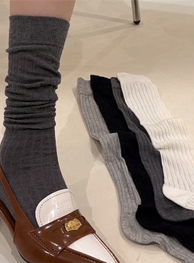 夏季坑条深灰色小腿袜竖条纹显瘦薄款走秀miu风丝质棉长筒小腿袜