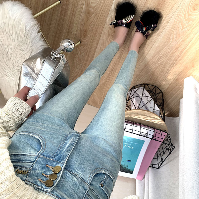 浅蓝色高腰收腹提臀牛仔裤女九分