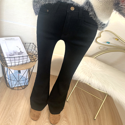 高腰加厚绒微喇牛仔裤女2025冬季